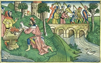 Die Menschen von Damaskus werden gefangen genommen, aus der Nürnberger Bibel (Biblia Sacra Germanaica) von German School