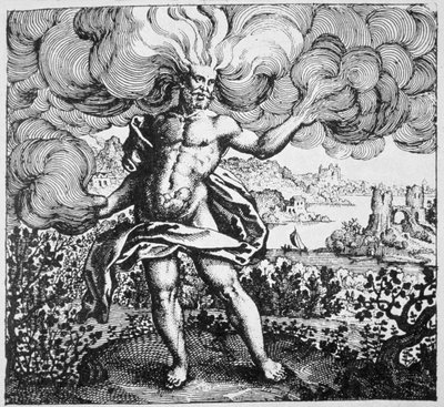 Alchemistische Allegorie: Der Wind hat es in seinem Körper getragen, aus Srutinium Chumicum von Michael Majer (1687) illustriert in einer Geschichte der Magie, veröffentlicht Ende des 19. Jahrhunderts von German School