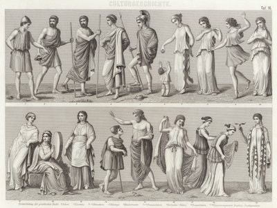 Antike griechische Kostüme. Illustration für Bilder-Atlas (Gravur) von German School