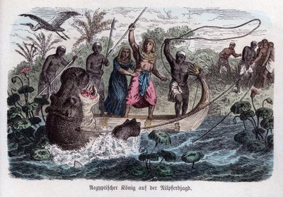 Alte Geschichte. Ägypten. Der Pharao auf Nilpferdjagd (Gravur) von German School