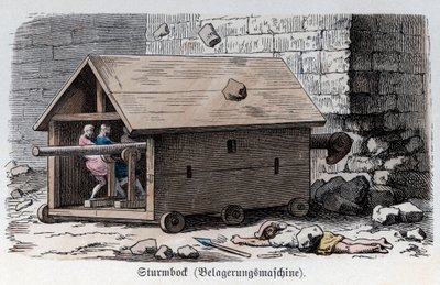 Alte Geschichte. Rom. Kriegsmaschinen, Rammbock (Gravur) von German School