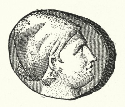 Antike Münze mit dem Kopf der antiken griechischen Dichterin Sappho (Stich) von German School