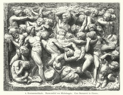 Kampf der Kentauren, Marmorrelief von Michelangelo (Gravur) von German School