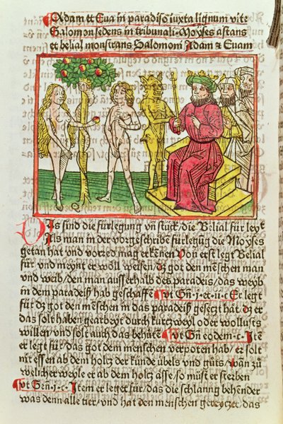 Belial stellt Adam und Eva Salomo vor, Illustration aus einer deutschen Übersetzung von 