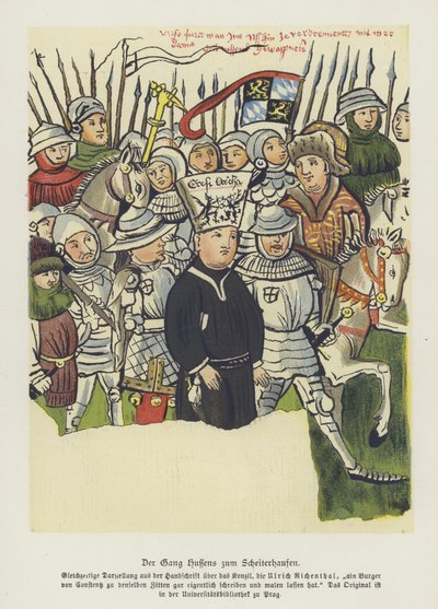 Der böhmische Reformator Jan Hus wird zu seiner Hinrichtung geführt, Konstanz, 6. Juli 1415 von German School