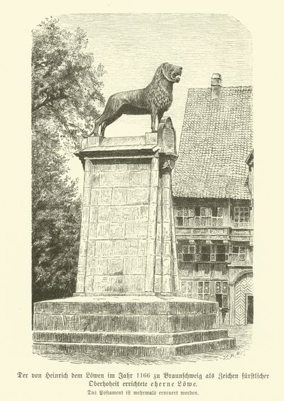 Bronzelöwe, errichtet von Heinrich dem Löwen in Braunschweig im Jahr 1166 von German School