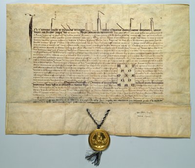 Bulle von Karl IV. (1316-78), Heiliger Römischer Kaiser, 29. Januar 1365 (Tinte auf Pergament mit Goldsiegel) von German School