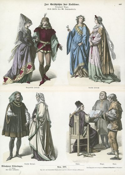 Burgundische und deutsche Kostüme, erste Hälfte des 15. Jahrhunderts von German School