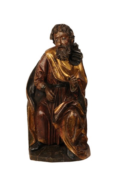 Geschnitzte Lindenholzskulptur eines Propheten, schwäbisch, ca. 1500 von German School