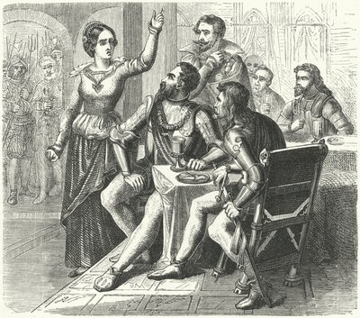 Katharina von Schwarzburg bedroht den Herzog von Alba (Stich) von German School