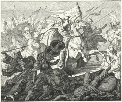 Karl Martell in der Schlacht von Poitiers, 732 (Gravur) von German School