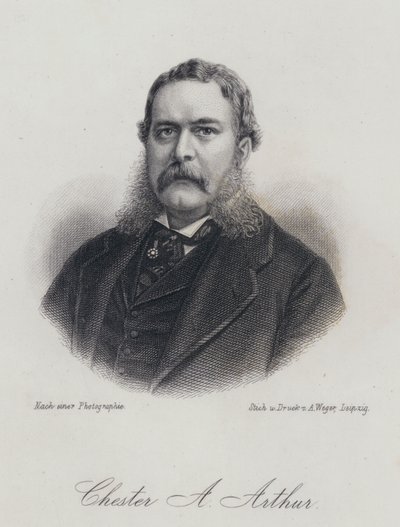 Chester A Arthur, amerikanischer Politiker und 21. Präsident der Vereinigten Staaten (Gravur) von German School