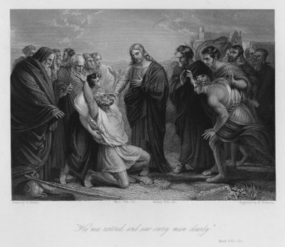 Christus heilt den Blinden, Markus VIII, 25 von German School