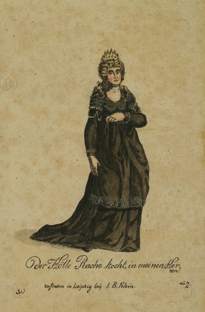 Kostümentwurf für die Rolle der Königin der Nacht in der Oper Die Zauberflöte von Wolfgang Amadeus Mozart, veröffentlicht in Leipzig von I. B. Klein, 1793 von German School