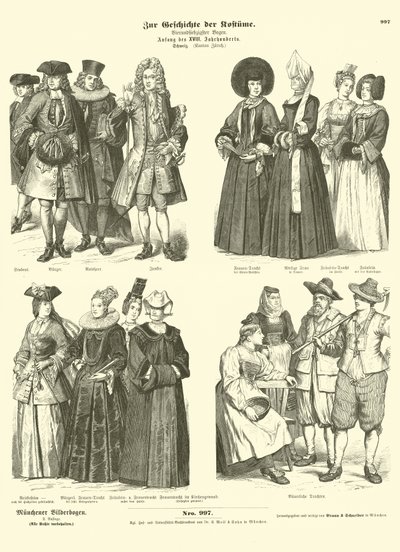 Kostüme des Schweizer Kantons Zürich, frühes 18. Jahrhundert von German School