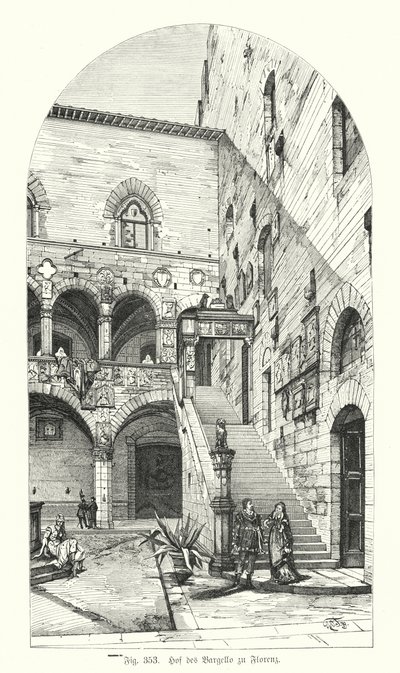 Hof des Bargello, Florenz, Italien (Gravur) von German School