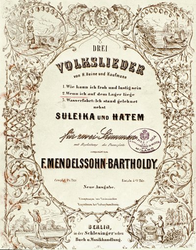 Titelblatt der Partitur für Drei Volkslieder von Felix Mendelssohn von German School