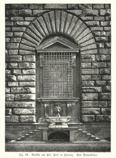 Beispiel der Rustizierung, von Filippo Brunelleschi, Palazzo Pitti, Florenz, Italien von German School