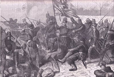General von Budretzky führt den Angriff auf Le Bourget, Cassells Geschichte des Krieges zwischen Frankreich und Deutschland, veröffentlicht von Cassell and Company Limited, ca. 1890 (Lithografie) von German School