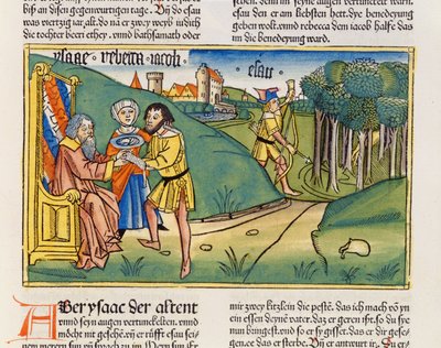 Genesis 27:6-29 Jakob erhält Isaaks Segen, aus der Nürnberger Bibel (Biblia Sacra Germanaica) von German School