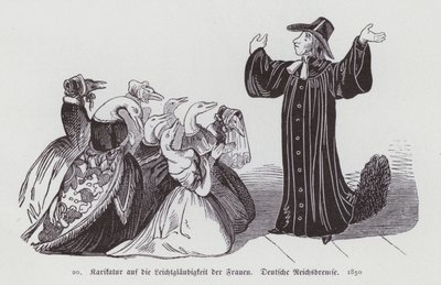 Deutsche Karikatur über die Leichtgläubigkeit der Frauen von German School