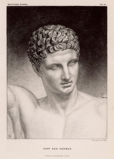 Kopf des antiken griechischen Gottes Hermes (Gravur) von German School