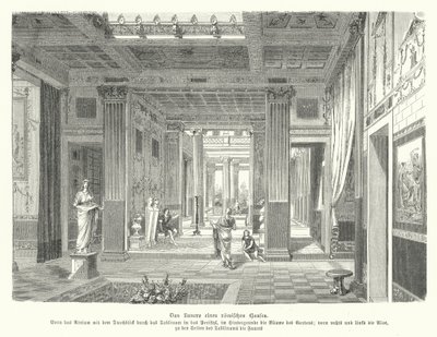 Innenraum eines römischen Hauses (Gravur) von German School