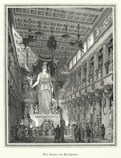 Innenraum des Parthenon, Athen, mit der kolossalen Statue der griechischen Göttin Athena von German School