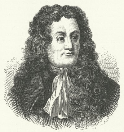Jean de la Fontaine, französischer Fabeldichter (Gravur) von German School