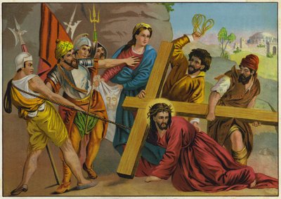 Jesus fällt unter der Last seines Kreuzes auf dem Weg zur Kreuzigung von German School