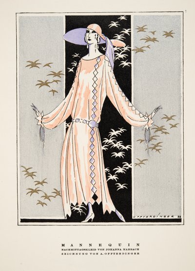 "Mannequin", Anzeige für Kleid von Johanna Marbach, aus Styl, veröffentlicht 1922 von German School