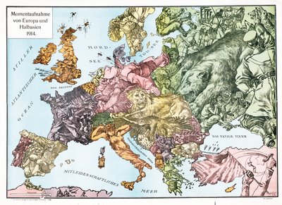 Karte von Europa im Jahr 1914, veröffentlicht 1915 von German School