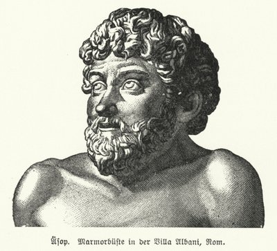Marmorbüste von Äsop (ca. 620-564 v. Chr.), antiker griechischer Fabeldichter (Lithografie) von German School