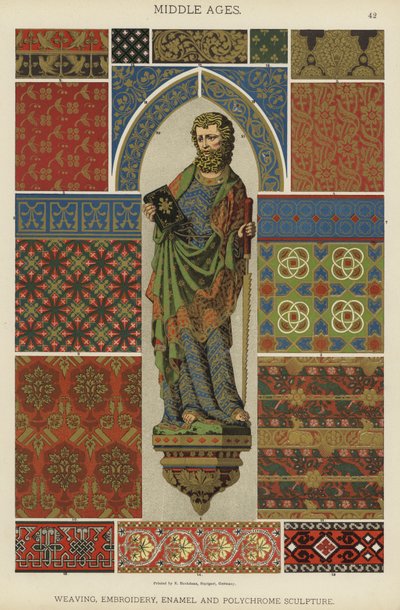 Mittelalter, Weberei, Stickerei, Emaille und Polychrome Skulptur von German School