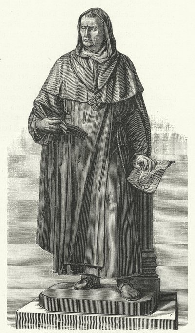 Denkmal für den deutschen Heiligen Albertus Magnus an seinem Geburtsort Lauingen, Bayern (Gravur) von German School