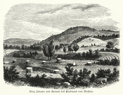 Berg Ithome und die Ruinen des Stadions von Messene von German School