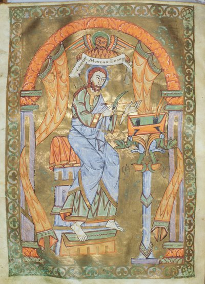 Ms Czart 1207 IV fol 76v St. Markus der Evangelist, aus dem Evangeliarium der Kathedrale von Plock, ca. 1075 von German School
