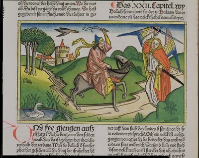 Numeri 22:20-35 Bileams sprechender Esel, aus der Nürnberger Bibel (Biblia Sacra Germanaica) von German School