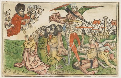 Volk Israel bestraft für die Anbetung falscher Götter, um 1478, aus der Koberger Bibel, Nürnberg, 1483 von German School