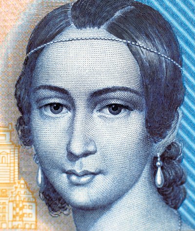 Porträt von Clara Schumann auf 100-Mark-Banknote, Vorderseite von German School