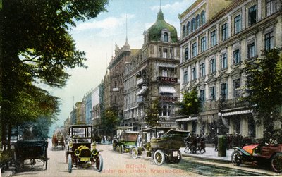 Postkarte, die Unter den Linden und das Kranzler-Eck in Berlin zeigt, ca. 1910 von German School