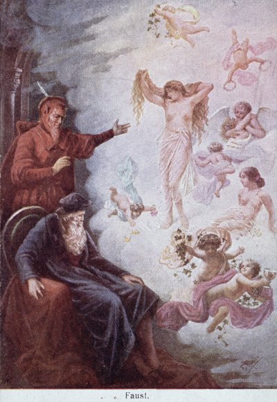 Postkarte, die die Versuchung von Faust durch Mephistopheles darstellt, ca. 1905 von German School