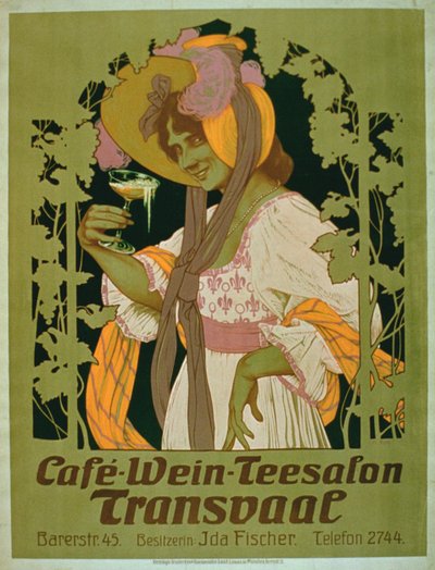 Plakatwerbung für Transvaal ein Kaffee-, Wein- und Teesalon von German School