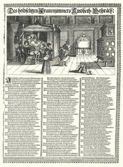 Satirisches Gedicht über das Klatschen von Frauen (Stich) von German School