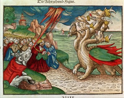 Siebenköpfige Schlange aus der Offenbarung, aus der Lutherbibel, um 1530 von German School