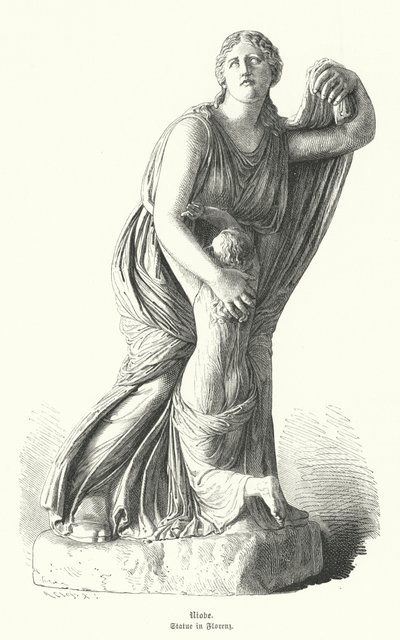 Statue von Niobe, die eines ihrer Kinder vor Artemis und Apollo schützt von German School
