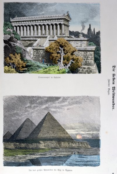 Tempel der Diana in Ephesus und die Pyramiden von Gizeh, aus einer Serie der Sieben Weltwunder, veröffentlicht in Munchener Bilderbogen, 1886 von German School