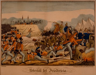 Die Schlacht von Fredericia während des Ersten Schleswig-Holsteinischen Krieges, 6. Juli 1849, Neuruppiner Bilderbogen, veröffentlicht von Oehmigke & Riemschneider, um 1850 von German School