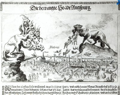 Die Stadt Augsburg gezwungen, die katholische Herrschaft 1629 zu akzeptieren (Gravur) von German School