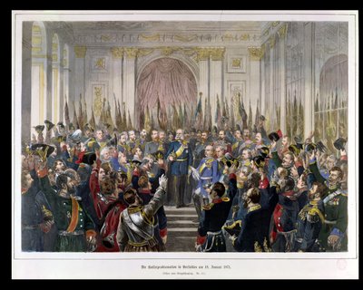 Die Proklamation Wilhelms zum Kaiser des neuen Deutschen Reiches im Spiegelsaal von Versailles am 18. Januar 1871 von German School